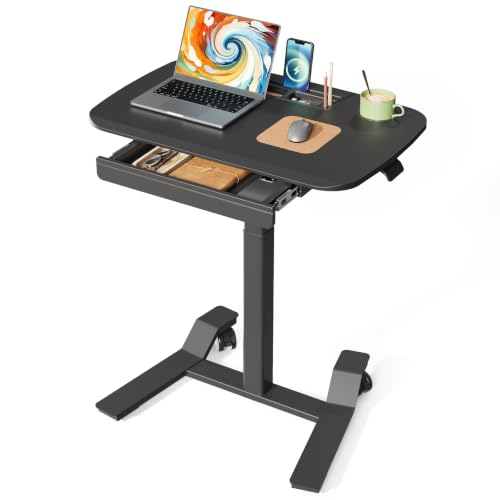 JOY worker Mobile Standing Desk Adjustable Height, Rolling Desk with Drawer | 28" Small Portable Laptop Workstation, Low Base & Moveable Wheels, Cable Storage Tray, Cup Holder, Black, Home Office Teacher - color: Black