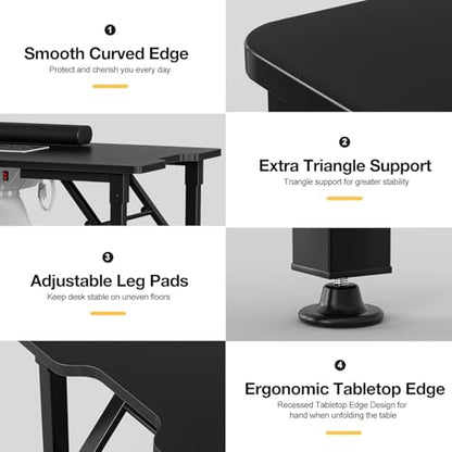 Foldable Nail Desk Manicure Table, Folding Nail Table Station for Nail Tech w/Dust Collector, 2 Open Shelves & 2 Drawers, Foldable Manicure Desk w/Wrist Cushion, Lockable Wheels - color: Black2