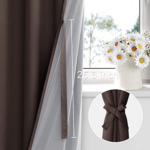 XWZO 100% Blackout Window Curtains - Thermal Insulated & Completely Room Darkening with Black Liner Window Treatment for Narrow Window, Tiebacks Included, Brown, W38 x L45, Set of 2 Panels - color: Brown, size: 38"W x 45"L (Pack of 2)