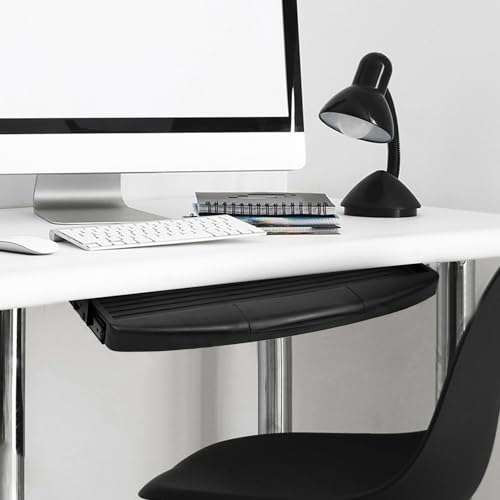 Cabilock Under Desk Keyboard Tray Mount System with Slide-Out Drawer for Office Desk Space-Saving Abs Keyboard Holder with Sturdy Wear-Resistant Material Compact Organizer for Computer
