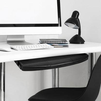 Cabilock Under Desk Keyboard Tray Mount System with Slide-Out Drawer for Office Desk Space-Saving Abs Keyboard Holder with Sturdy Wear-Resistant Material Compact Organizer for Computer