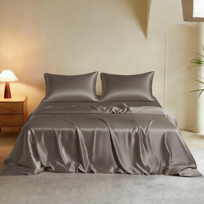THXSILK Luxury King Silk Duvet Cover Set 3 Pieces, Extra Soft, Breathable & Cooling Bedding Set, Machine Washable & Durable, 1 Duvet Cover & 2 Pillowcases with Zipper Closure(Charcoal) - color: Charcoal, size: King (3 pcs)