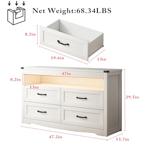 White Dresser for Bedroom, Wood 4 Drawer Dresser with LED Light, Dressers & Chests of Drawers with Metal Handles, Storage and Organization for Bedroom, Hallway, Entryway - color: White, style: LED 4 Drawers