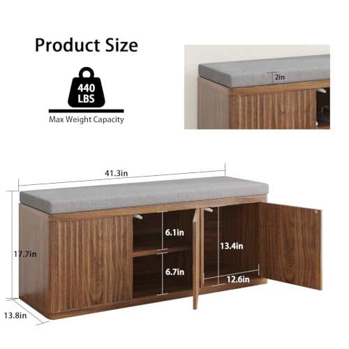 Shoe Storage Bench with Cushion,41.3" Entryway Bench with Storage and Adjustable Shelves,440 LBS Load Capacity,Shoe Rack Bench for Entryway,Bedroom,Living Room (Shoe Storage Bench-Walnut) - color: 3 Door Shoe Storage Bench-walnut