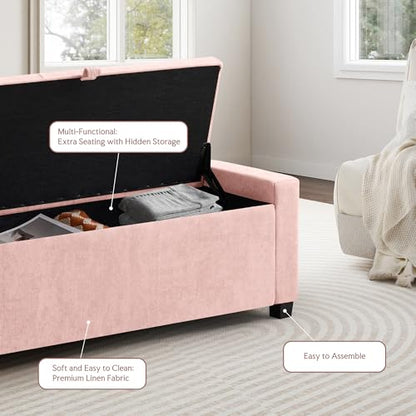 GRAINELL 42.13” Storage Ottoman Bench, Upholstered Tufted Bedroom Bench | End of Bed Storage Bench for Living Room & Entryway, 350 lb Capacity - color: Pink