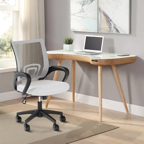 Office Chair, Ergonomic Mid-Back Mesh Desk Chair, White | Lumbar Support, Adjustable Height, Rolling Wheels, Comfy Armrest, For Work, Study, Gaming - color: White