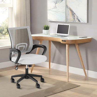 Office Chair, Ergonomic Mid-Back Mesh Desk Chair, White | Lumbar Support, Adjustable Height, Rolling Wheels, Comfy Armrest, For Work, Study, Gaming - color: White