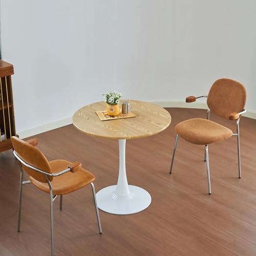 Round Dining Table, 24" Circle Tulip Table with Thickened Tabletop & Metal Pedestal, Mid Century Modern Bistro Table for Kitchen, Small Places, Living Room, Cafe (Faux Oak) - color: Faux Oak, size: 24"