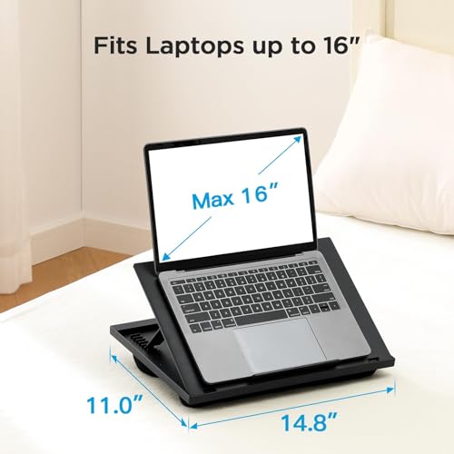 HUANUO Lap Desk with 8 Adjustable Angles – Up to 15.6" Laptop, Black | Dual-cushion base, carry handle, 30% thicker for durability, wider anti-slip ledge, for home office, sofa, bed, car - color: Black