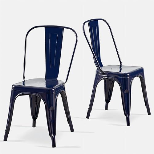 Metal Dining Chairs Set of 2 Sapphire Glow | Stackable Tolix Style Chairs for Kitchen,Restaurant,Bistro, Patio,Cafe.&Outdoor,18 Inch Seat Height - color: Sapphire Glow