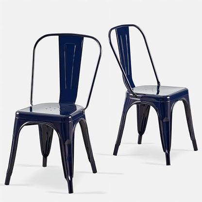 Metal Dining Chairs Set of 2 Sapphire Glow | Stackable Tolix Style Chairs for Kitchen,Restaurant,Bistro, Patio,Cafe.&Outdoor,18 Inch Seat Height - color: Sapphire Glow