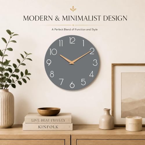 cicininc 10 Inch Battery Operated Wall Clock, Silent Analog, Gray | Living Room | Kitchen | Office | Bathroom | Modern Style | Easy-to-read Numbers - color: A_gray, size: 10"