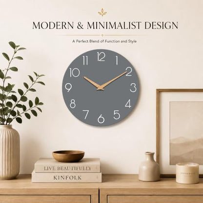 cicininc 10 Inch Battery Operated Wall Clock, Silent Analog, Gray | Living Room | Kitchen | Office | Bathroom | Modern Style | Easy-to-read Numbers - color: A_gray, size: 10"
