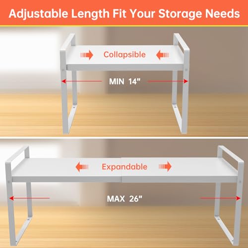 Adjustable Kitchen Shelf Organizer 9", (2 Pack) Heavy-Duty Cabinet Shelves for Countertop, Pantry & Microwave, Expandable Space-Saving Storage Rack with Non-Slip Pads, White - color: 9" wide ( 2 PACK)