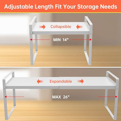 Adjustable Kitchen Shelf Organizer 9", (2 Pack) Heavy-Duty Cabinet Shelves for Countertop, Pantry & Microwave, Expandable Space-Saving Storage Rack with Non-Slip Pads, White - color: 9" wide ( 2 PACK)