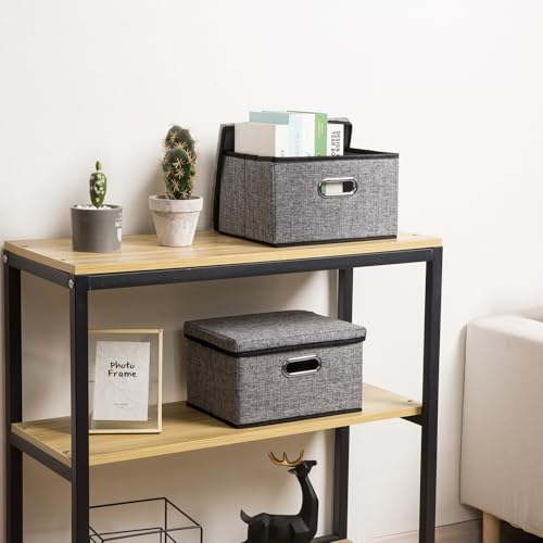 Storage Bins with Lids [3-Pack] Linen Fabric Foldable Storage Boxes Organizer Containers Baskets Cube with Cover for Home Bedroom Closet Office Nursery Grey（11.4X8.6X6.7 - color: Gray, size: S(3-Pack)