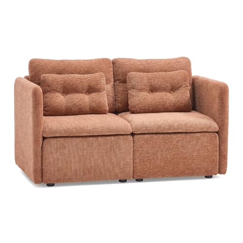 HNY 56.5" Modern Loveseat Sofa, Brown | 2-Seat Button Tufted Love Seat, Deep Seat Chenille Fabric With Pillow, Small Couch for Bedroom, Apartment, Home Furniture - color: Brown, size: Loveseat