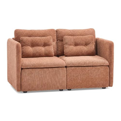 HNY 56.5" Modern Loveseat Sofa, Brown | 2-Seat Button Tufted Love Seat, Deep Seat Chenille Fabric With Pillow, Small Couch for Bedroom, Apartment, Home Furniture - color: Brown, size: Loveseat