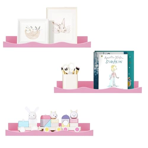 AZSKY Floating Bookshelf for Kids, Floating Shelves for Wall Cloud Picture Ledge Shelf Pink 16 Inches Nursery Book Shelves Set 3, Baby Book Shelf for Kids Room, Toddler Room, Baby Room, Nursery Decor - color: Pink, size: 16Inch