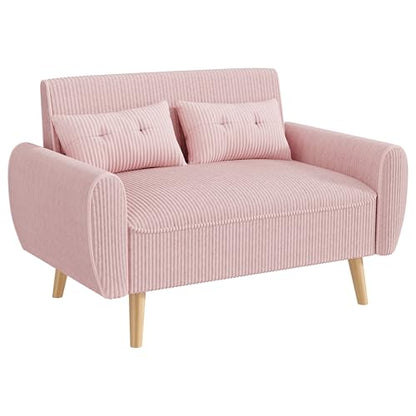 Pink Loveseat Sofa, 47.2'' Modern Small Space Sofa Set, High Density Sponge, Linen, Wood, 350 lbs Capacity - color: Pink