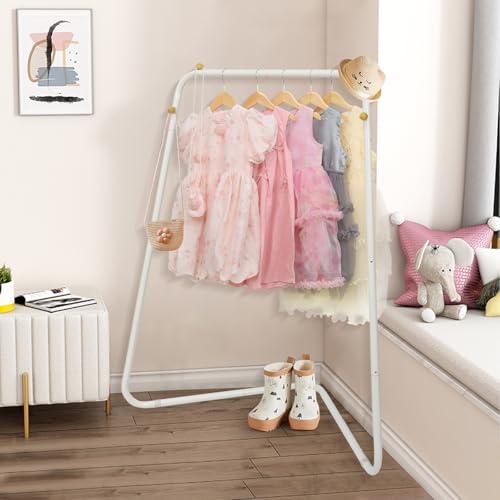 Kids Clothing Corner Rack, Dress Up Storage for Little Girls with Bottom Storage Shelf, Cute Toddler Wardrobe Cloest Garment for Hanging Coat, Dance Costume, Dresses, Clothes in Bedroom, White - color: White-Corner