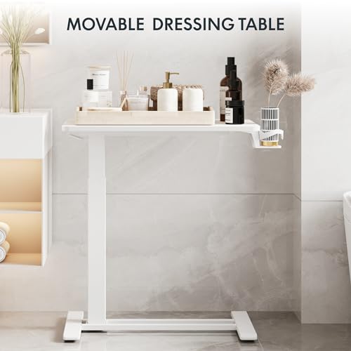 FLEXISPOT 28''Adjustable C Table Gas Spring Mobile Side End Table | Adjustable C table with Wheels, Bedside table for sofa and couch. Laptop Rolling Cart TV Tray, 27.6" W x 15.7" D,White - color: White, size: 28x16