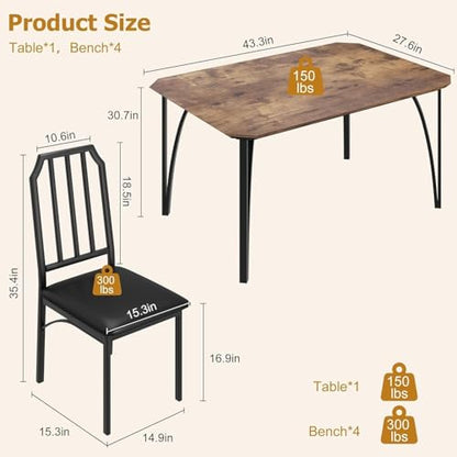 IDEALHOUSE Dining Table Set for 4, Kitchen Table Set of 4 with Upholstered Cushion Chairs, Dining Room Table Set with Kitchen Chairs, Easy to Assemble, Suitable for Apartment - (Rustic Walnut) - size: 1* Table + 4* Chairs (Rustic Walnut)
