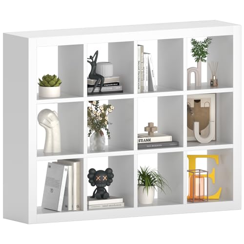 furtble 12-Cube Storage Organizer, Modern White Bookcase for Bedroom, Multifunctional Display Cube Bookshelf for Living Room, Bedroom, Home Office - color: White, size: 12 cube
