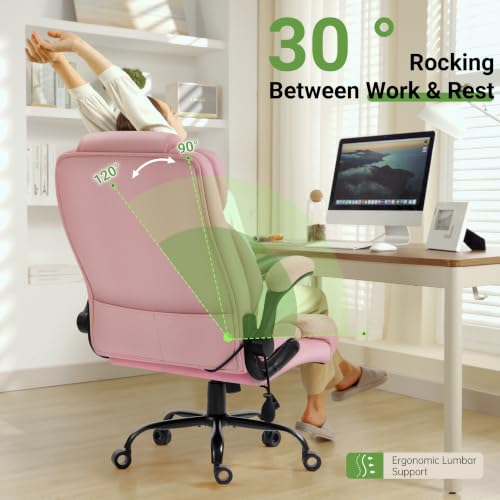 Office Chair, Big and Tall Executive Chair with Air-Lumbar Support, Breathable Desk Computer Chair with Adjustable Flip-up Armrests, Wide Cushion Seat Swivel Home Office Chair - color: Darkpink