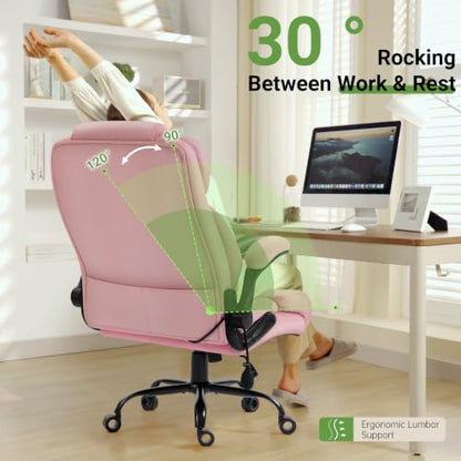 Office Chair, Big and Tall Executive Chair with Air-Lumbar Support, Breathable Desk Computer Chair with Adjustable Flip-up Armrests, Wide Cushion Seat Swivel Home Office Chair - color: Darkpink