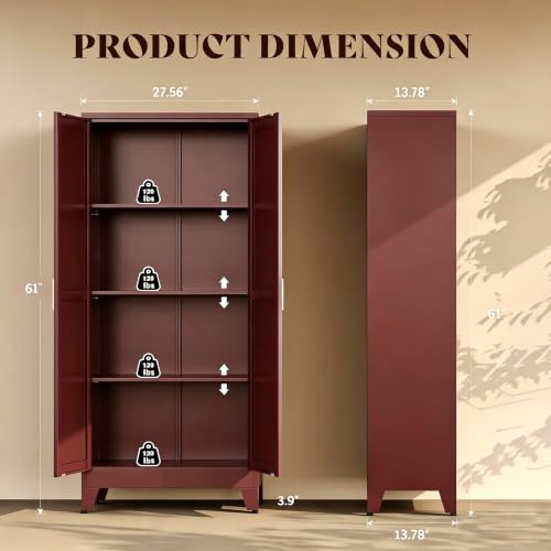 61"H Pantry Kitchen Cabinet with Doors,Black Storage Cabinets,Freestanding Pantry Cabinet,Farmhouse Food Storage Cabinets,Tall and Large Pantry Cabinets for Kitchen, Dining Room, Living Room - color: Maroon, size: 61"H