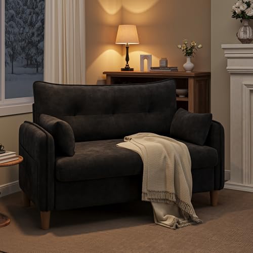 50" Mini Loveseat Couch for Small Space | Tufted Love Seat Couches for Bedroom and Apartment | Small Sofa Black - color: Black