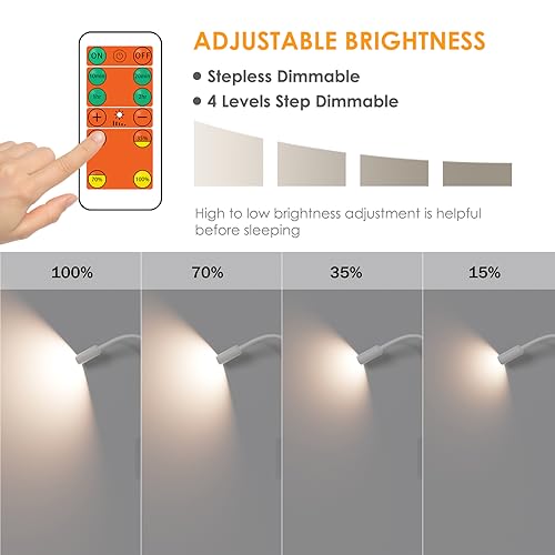 ENUOTEK LED Wall Mounted Reading Light, Bedside Book Lights with Wireless Remote Control for Bed, Flexible Bedroom Spot Lamp, Dimmable Neutral White 4000K Lighting, Timer Function, 5V 2A USB Output - color: White