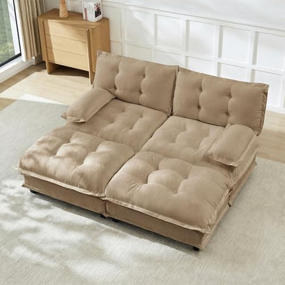 Deep Loveseat Couch with Ottomans,Modular Sectional 2 Seater Cloud Sofa with Ottoman,Tufted Chenille Double Chaise Sofas,Modern Lounger Couches for Living Room Small Spaces - color: Light Coffee, size: 2+2