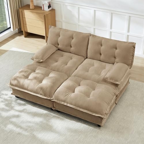 Deep Loveseat Couch with Ottomans,Modular Sectional 2 Seater Cloud Sofa with Ottoman,Tufted Chenille Double Chaise Sofas,Modern Lounger Couches for Living Room Small Spaces - color: Light Coffee, size: 2+2