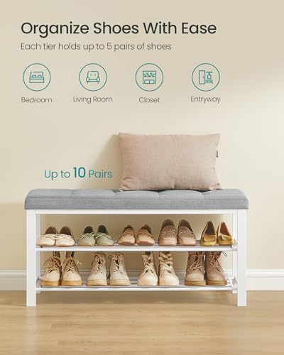 SONGMICS Shoe Bench, Storage Bench, Entryway Bench with Cushion | Shoe Shelf with Seat, Space-Saving, Modern Style, 39.4"W, Dove Gray and Cloud White ULBS579W01 - color: Dove Gray + Cloud White, size: 39.4"W