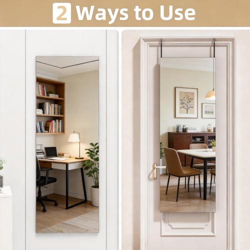 Full Length Mirror 47"x16", Door Mirror Over the Door Hanging or Wall Mounted, Full Body Shatterproof Mirrors with Aluminum Alloy Frame, for Bedroom, Living Room, Cloakroom, White