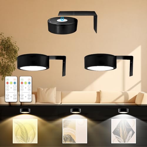 Arixinks 3PACK Picture Light Battery Operated with Remote, Painting Light for Wall Art with 3 Lighting Colors Dimmable, LED Art Display Accent Light on Wall for Poster Dartboard Frame Portrait Black - color: Black, size: 3PACK
