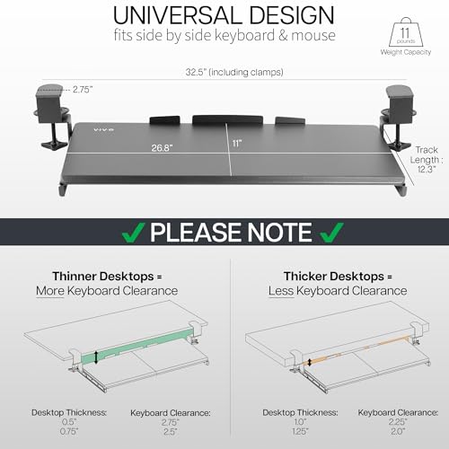 VIVO Large Under Desk Keyboard Tray with RGB LED Side Lights, C-clamp Mount, 27 (33 Including Clamps) x 11 inch Slide-Out Platform Computer Drawer for Typing, Carbon Black, MOUNT-KB05EL