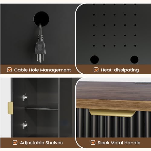 Apicizon Coffee Bar Cabinet with Fridge Space, Modern Fluted Coffee Station with Wine Beverage Storage, Drawer, Glass Holder, Wood Buffet Sideboard Table for Kitchen, Dining Room, 41.33" L, Black - color: Black