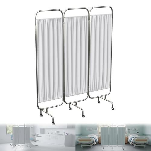 3-Panel Medical Privacy Screen on Wheels, Portable Medical Screen | Indoor Room Privacy Screen Divider, Stainless Steel Contruction, Folds Easy for Storage - size: 3-Panel