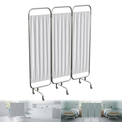 3-Panel Medical Privacy Screen on Wheels, Portable Medical Screen | Indoor Room Privacy Screen Divider, Stainless Steel Contruction, Folds Easy for Storage - size: 3-Panel