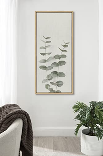 Kate and Laurel Sylvie Eucalyptus Botanical II Framed Linen Textured Canvas Wall Art by The Creative Bunch Studio, 18x40 Panel Natural, Sophisticated Botanical Art for Wall