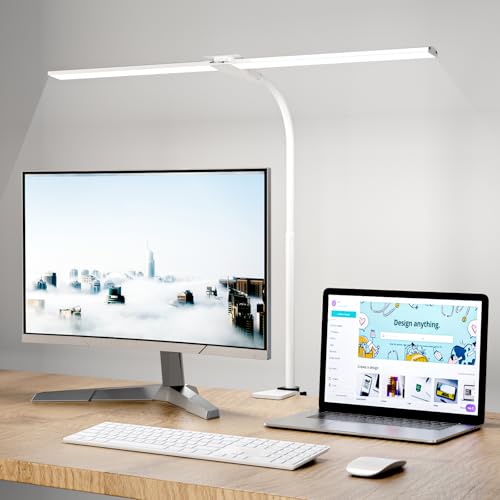 Desk Lamps for Home Office, Adjustable LED Desk Light with Clamp | Eye-Caring, 5 Color Temp, Dimmable, Flexible Gooseneck, for Dual Monitors, Workbench, Study, Drafting, 1400 lm, 25in, White - color: White, size: 25 inch