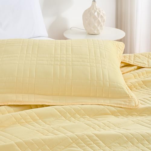 Chezmoi Collection Kingston Queen Size Bedspread Set, 3-Piece Pastel Yellow Oversized Quilted Microfiber Lightweight Bedspread Coverlet (100"x106") for All Seasons - color: Pastel Yellow, size: Queen