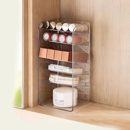 PAVSTINE Medicine Cabinet Organizer with Adjustable Dividers, Clear Vertical Layered Backward Slanting Shelves for Pressed Powder/Lip Gloss/Mascara Storage (5-Tier Gentle Slant) - size: 5-Tier Gentle Slant