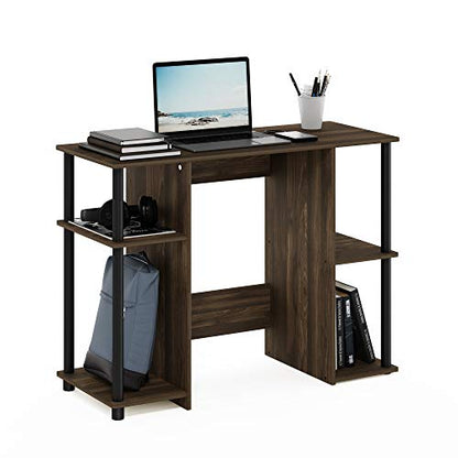 Furinno Jaya Computer Study Desk, Columbia Walnut/Black | Side Shelves, Computer Study Desk, Office Desk, for Home Office, Bedroom, Dorm - color: Columbia Walnut/Black