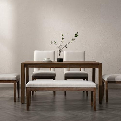 Linen Dining Bench Upholstered Entryway Bench Farmhouse Shoe Bench Seat Ottoman for Hallway Living Room Bedroom End of Bed Dining Room Kitchen, 45.5" Long, Beige - color: Linen, Beige