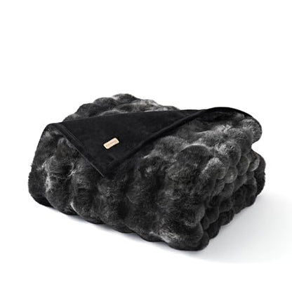 Faux Rabbit Fur Bubble Throw Blanket, 60"x80", Marble Black | Ultra Soft, Luxury Faux Rabbit Fur Throw, Thick Warm Bubble Blanket, Cozy Fluffy Reversible, for Bed, Couch, Chair, Sofa - color: Black Marble, size: 60"x80"