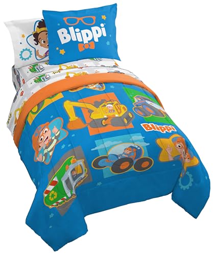 Jay Franco Blippi & Meekah Trucks Full Comforter Set - 7 Piece Blue Bedding Sheet Set & Pillow Covers - Super Soft Microfiber Bed Set | Bed in a Bag, Comforter Sheets Shams Pillowcases, Official Product, Soft Microfiber, Machine Washable, Kids Gift - colo